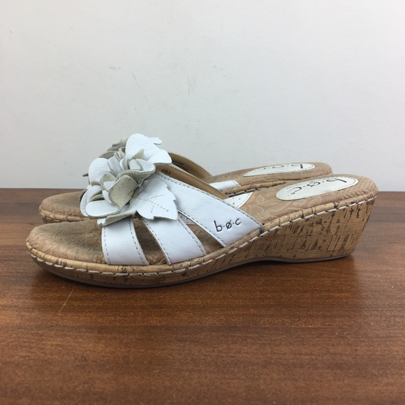b.o.c. Shoes Boc Born Concept Womens Flower Wedge Sandals Cork Heel White Floral Size 6365